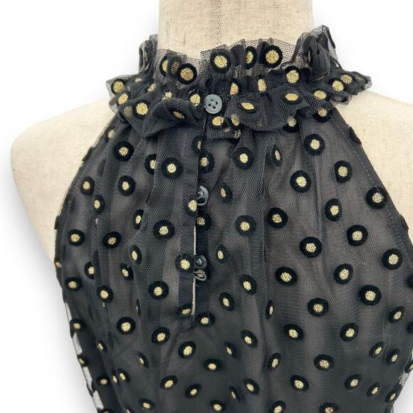 NWT LOFT Black and gold Polka Dot sleeveless high neck Blouse S​ - Picture 10 of 13